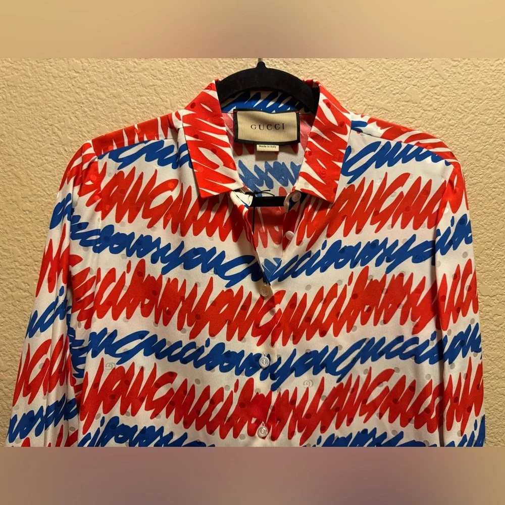 New Authentic Gucci GG Logo Silk Button Shirt and Bikini Top Size 40 / US M - Picture 3 of 13